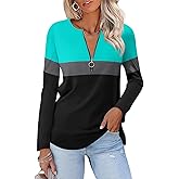 ORANDESIGNE Women's Long Sleeve Shirts Fall Zipper Tops Tunics Ladies Casual Tees Blouses