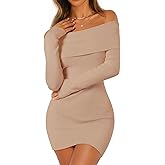 MEROKEETY Women's Sexy Off Shoulder Sweater Dress 2026 Winter Spring Long Sleeve Bodycon Club Night Out Mini Dresses