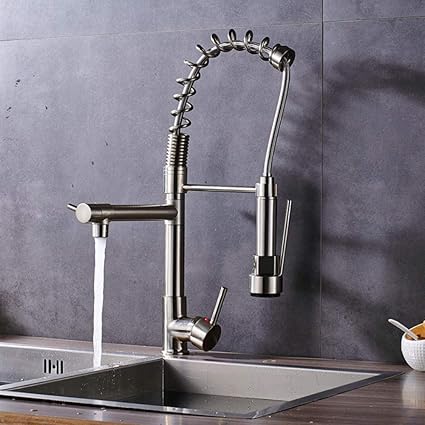 Grifo de cocina de níquel cepillado de lujo Recipiente de resorte Barra