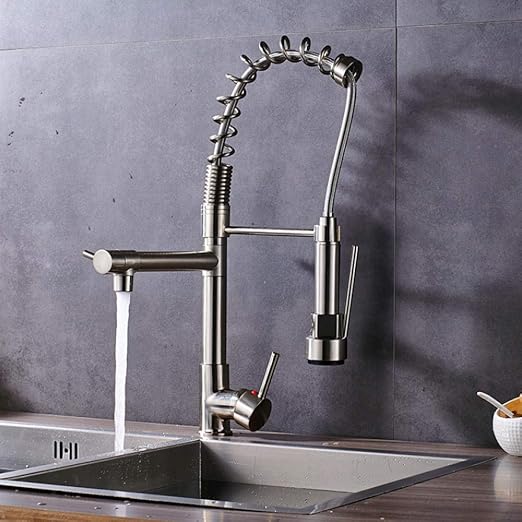 Grifo de cocina de níquel cepillado de lujo Recipiente de resorte Barra