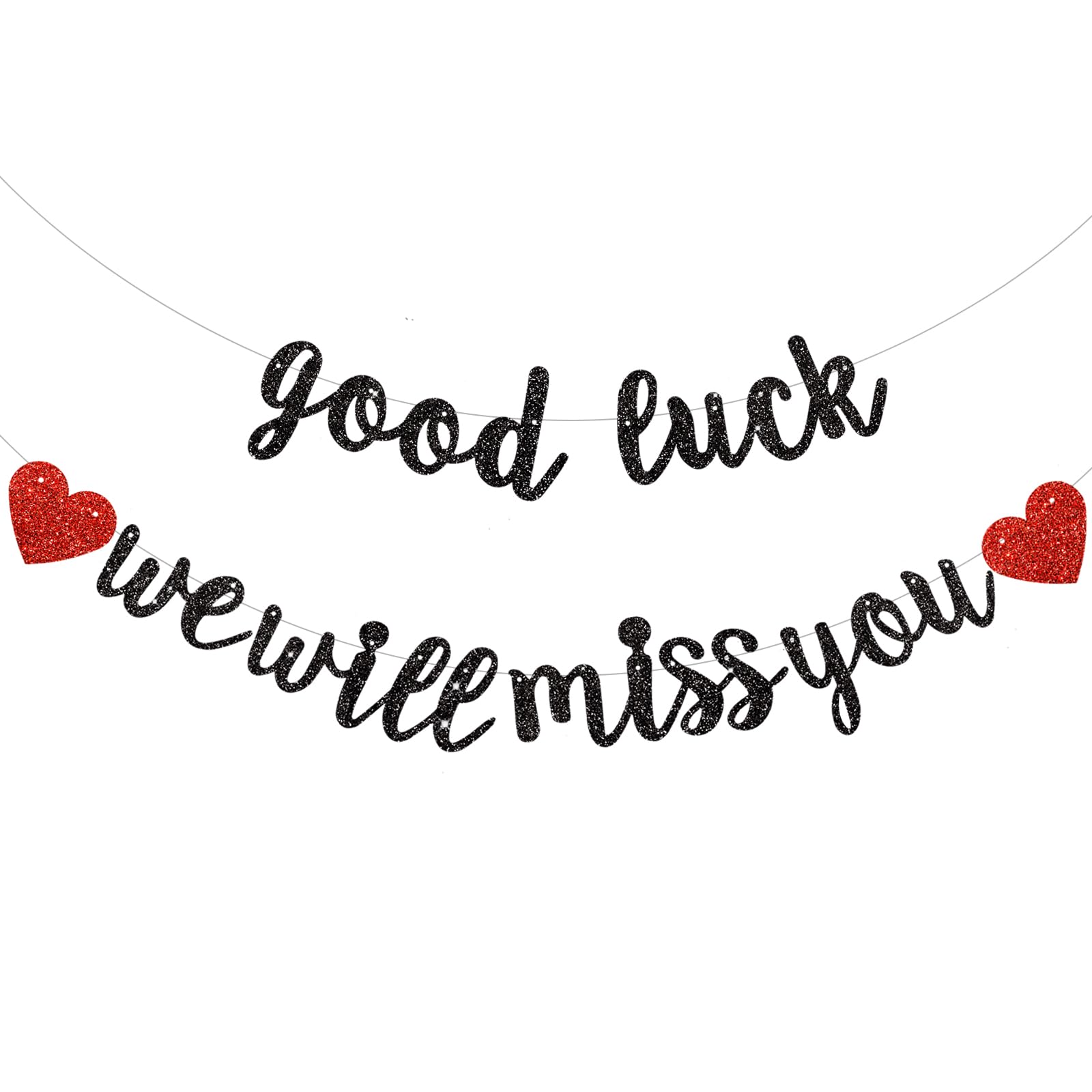 Photo 1 of BEISHIDA Black Good Luck We Will Miss You Banner,Pre-Strung Glitter Retirement Party Sign Garland,Going Away Farewell Party Decorations, Graduation Party Supplies (No DIY?