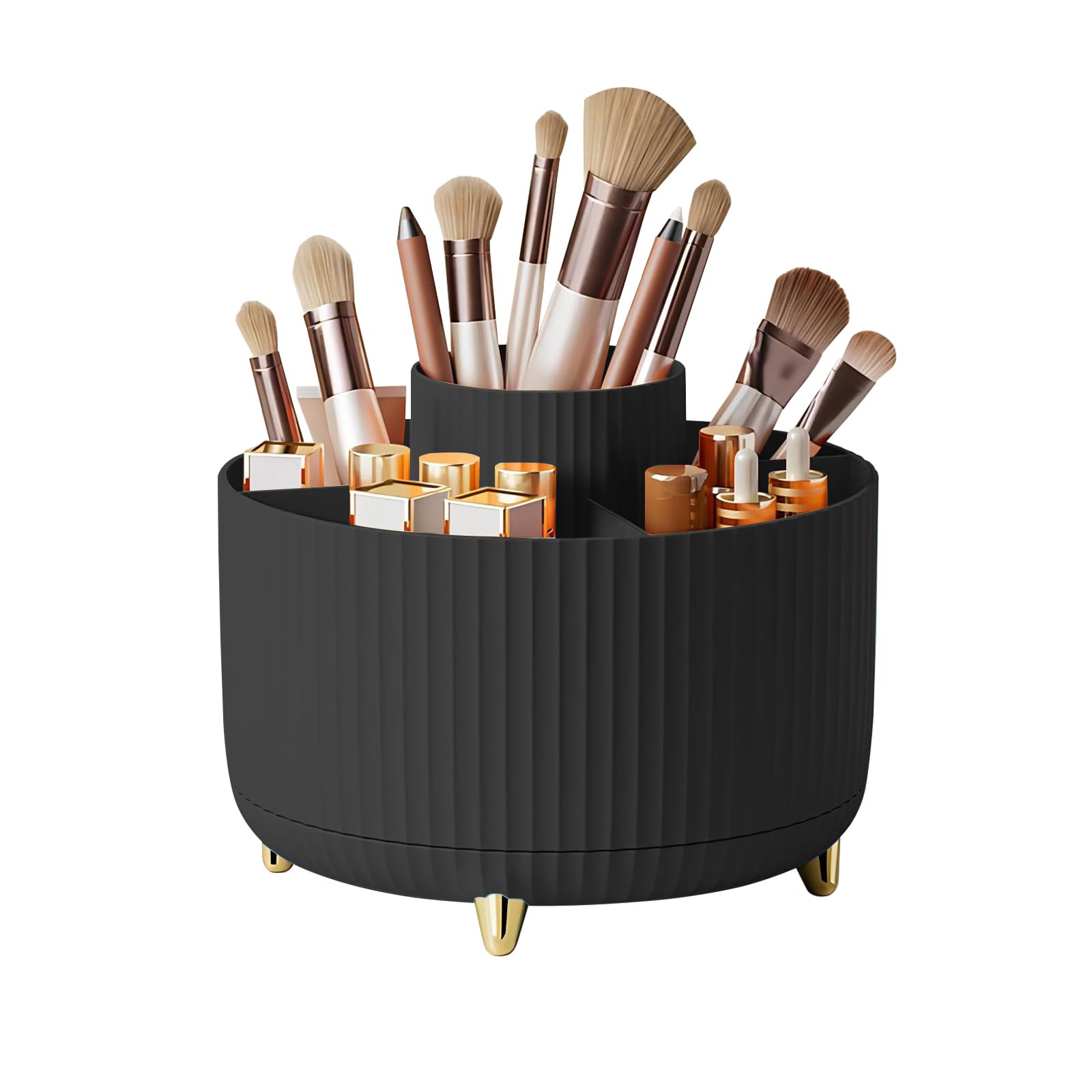 DASITON Large Capacity Makeup Brush Holder,360° Rotating Makeup Organiser,5 Slot Makeup Brushes Cup,for Vanity Decor,Bathroom Countertops,Desk Storage Container,Cosmetic Display Cases(Black) — image 1