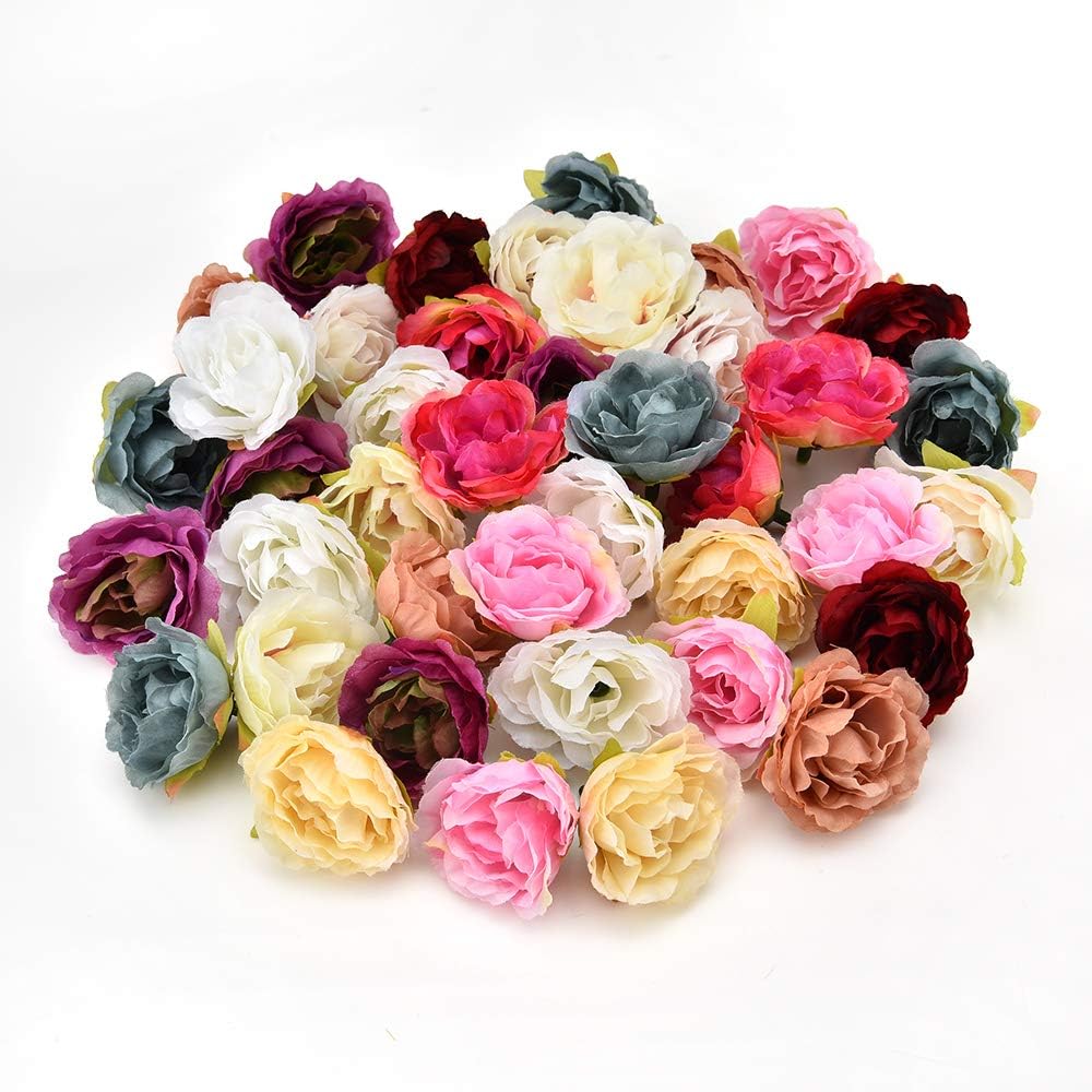 fake flowers heads Bulk Silk Flower Artificial Flower Head Artificial Flower Wedding Decoration Wreaths Wedding Car Decoration Spring Decoration 30pcs 3.5cm (Multicolor)