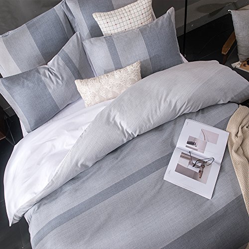 Merryfeel Cotton Duvet Cover Set,100% Cotton Yarn Dyed Striped Duvet Cover Set - Full/Queen Grey