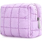 E-Tree Cute Makeup Bag,Quilted Cosmetic Bag for Women,Make up Pouch for Purse,Toiletry Zipper Pouch,Checkered Bag,Travel Case,Storage Pouches for Organization (Purple)