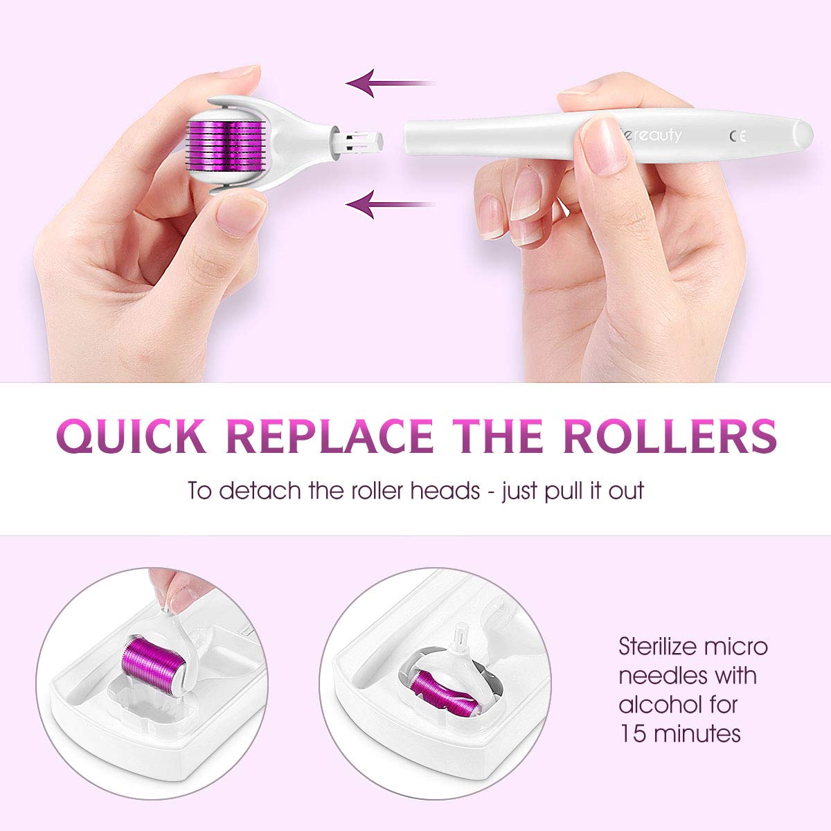 Derma Roller Microneedle Face Roller - ETEREAUTY 0.25mm Beauty Cosmetic Products with 3 Replacable Roller Heads for Skin Care Face, Body, Beard and Hair Growth-Includes Free Storage Case: Beauty