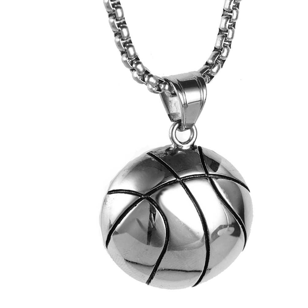 PAURO Men'S Stainless Steel Basketball Sport Necklace Pendant With Chain