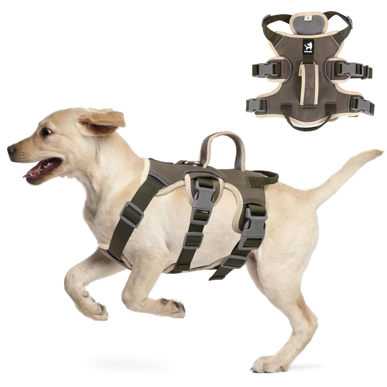 LiebeDD French Bulldog Harnesses, Anti Pull Dog Harness for Large Medium Small Dog Puppy, Assistance Service Dog Harness Front Clip Dog Harness With handle, Green, M