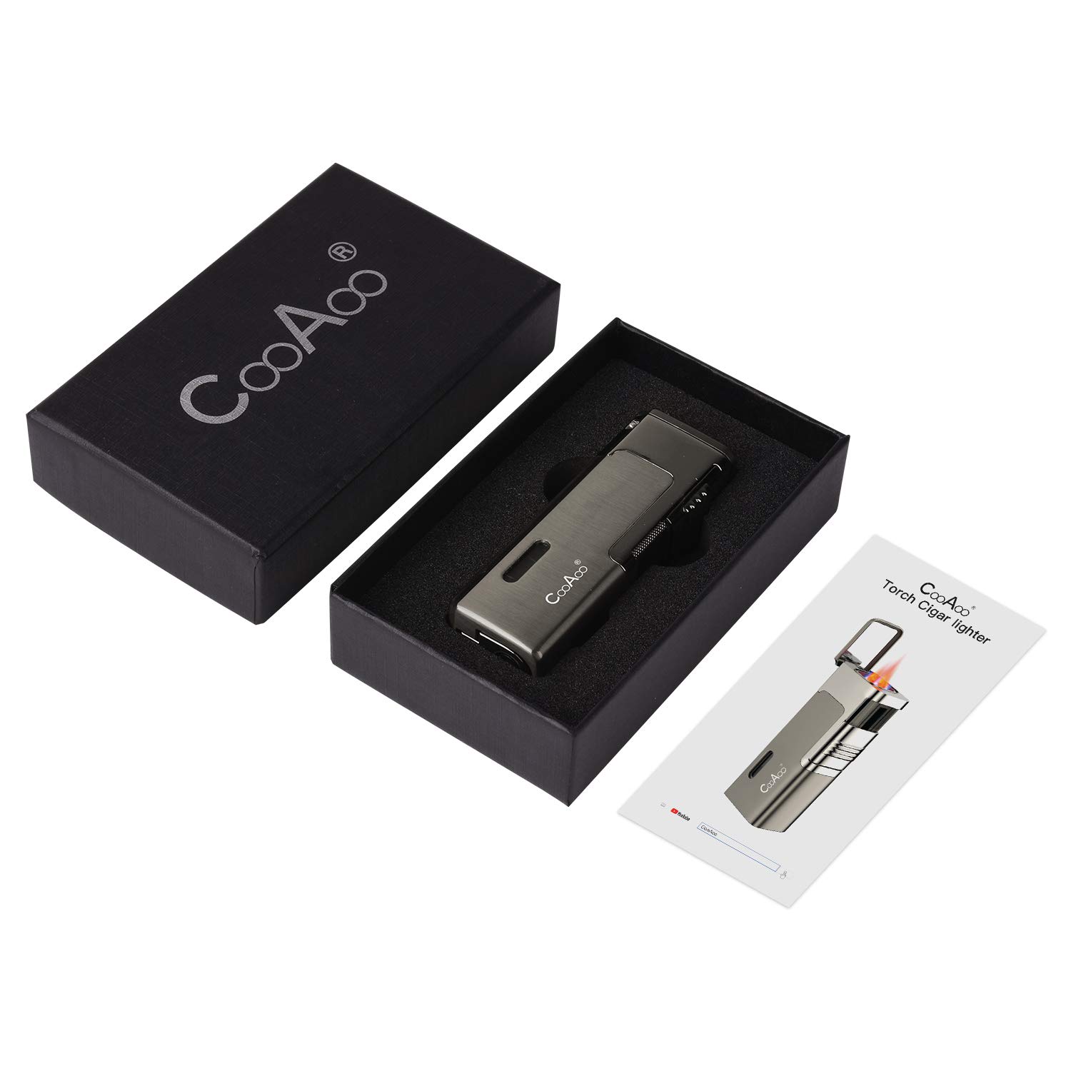 Sturmfeuerzeug Zigarrenfeuerzeug Jetflame-Feuerzeug 1-2 Sekunden zum Anzünden von Zigarren&Pfeifen Pfeifenfeuerzeug mit 4 starke Jetflamen, aus Metall mit Zigarrenbohrer Nachfüllbar Gasfeuerzeug