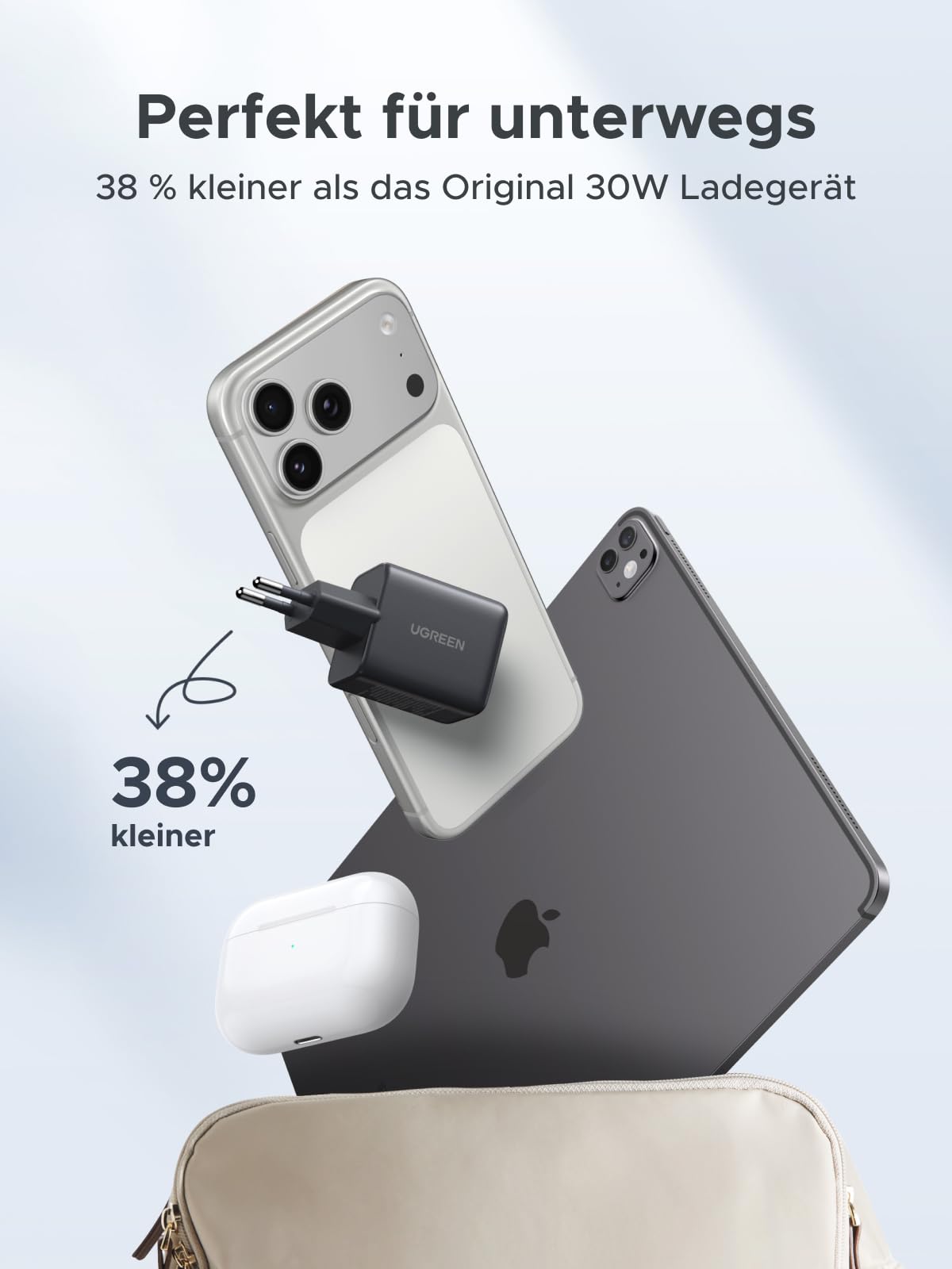 UGREEN USB C Ladegerät 30W 3-Port GaN II Netzteil PD Schnellladegerät Kompatibel mit iPhone 17, 17 Pro Max, Air, 16, 15, 14, 13, 12, iPad, Galaxy S25, S24, S23, Pixel 9 (Schwarz) 4