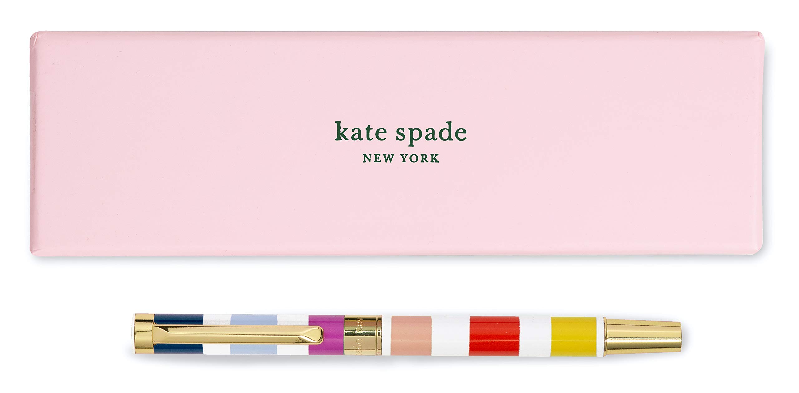 Kate Spade New York Black Ink Ballpoint Pen with Reusable Gift Box, Professional Office Pen for Women Accepts Standard Refills, Candy Stripe