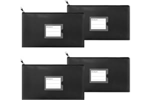 Sinzip 4 Pack Bank Deposit Money Bag, Heavy Duty Leatherette Security Zipper Wallet with Clear Window, Coin Bag, Cash Bag, Tool Pouch, Assorted Colors (4 Pack Black)