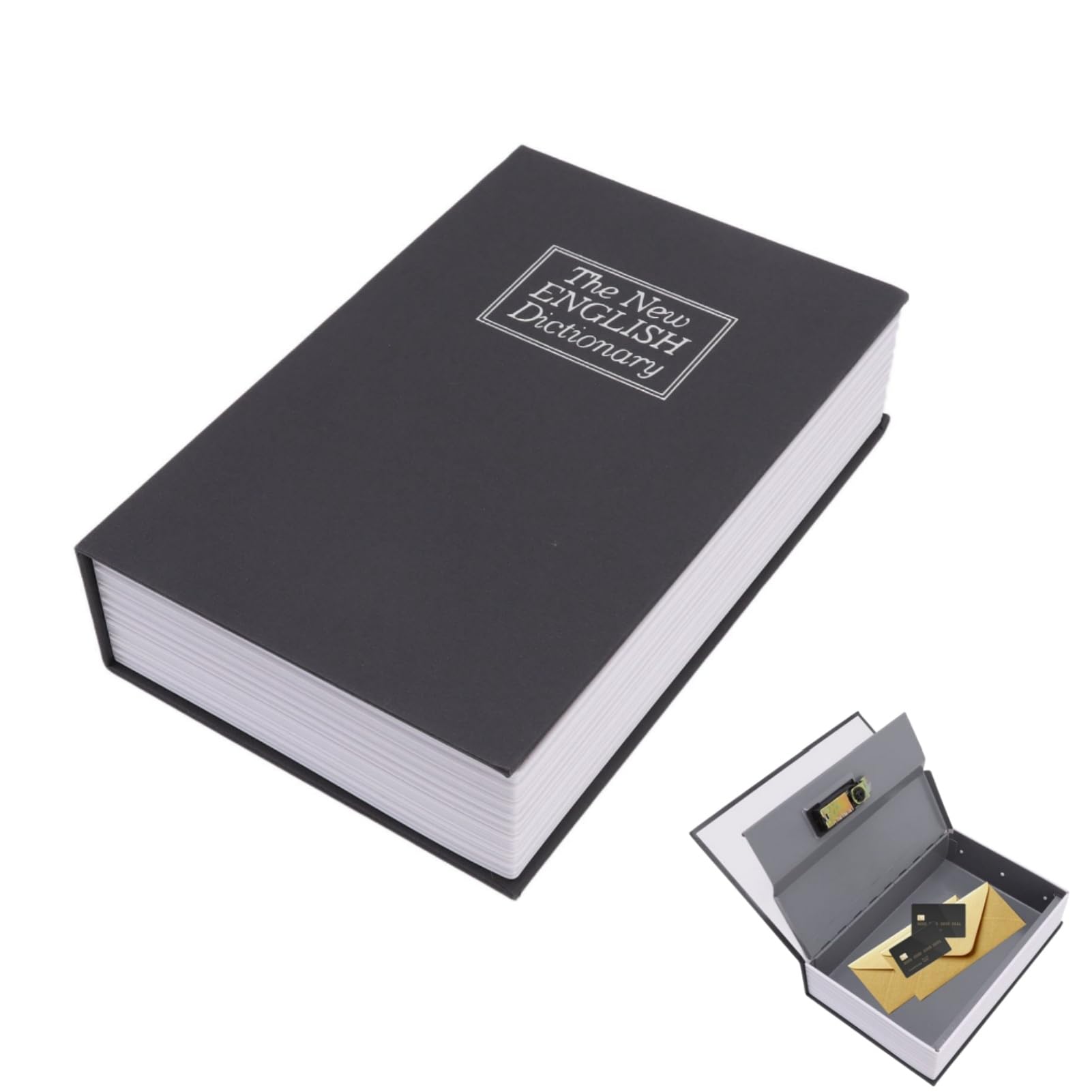 Book Safe Storage Box, Book Safe Combination Lock, Diversion Book Safe Dictionary Diversion Money Box Safe Box Great for Storing Money, Jewelry and Key (Black), 240x160x55mm