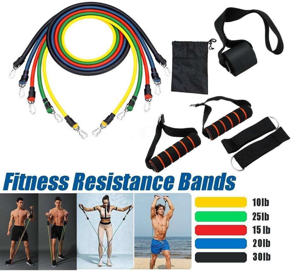 100 lbs 11pc Resistance Bands Set,Isolation Belt for Home Workouts, Physical Therapy Resistance Training Workout Bands Exercise Bands- Exercise Bands with Handles, Door Anchor, Ankle Straps (a)