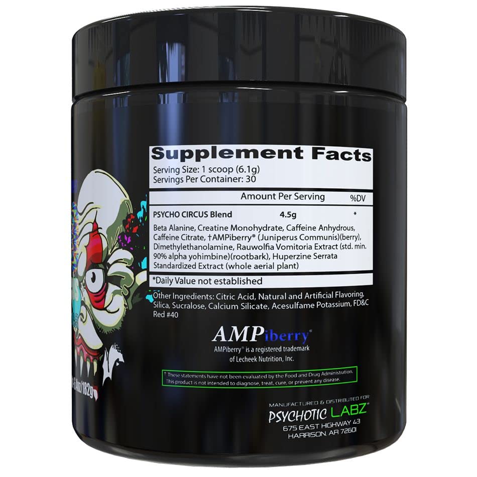 Psychotic Labz Psycho Circus High Stim Pre Workout Powder, Energy Focus