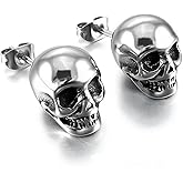 Punk Skull Stud Earrings for Women Men Hypoallergenic Stainless Steel Stud Earrings Gothic Skull Earrings Personalized Hip Hop Rock Biker Earrings Christmas Halloween Birthday Party Jewelry