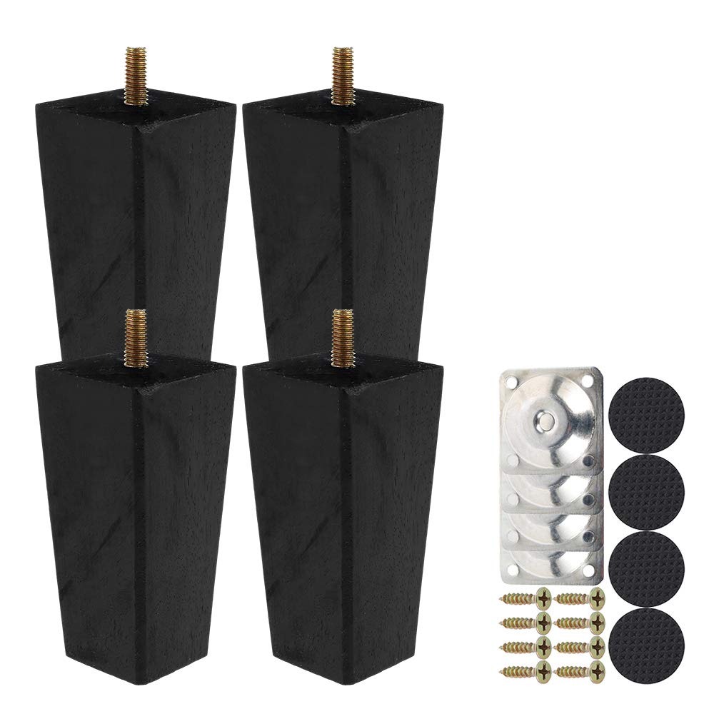 Keyohome 4PCS Height Sofa Legs Wooden Furniture Legs Replacement Armchair Cabinet Feet Wood Cabinets Legs Straight Wood Color for Couch Ottoman Dresser (Black 10CM) …