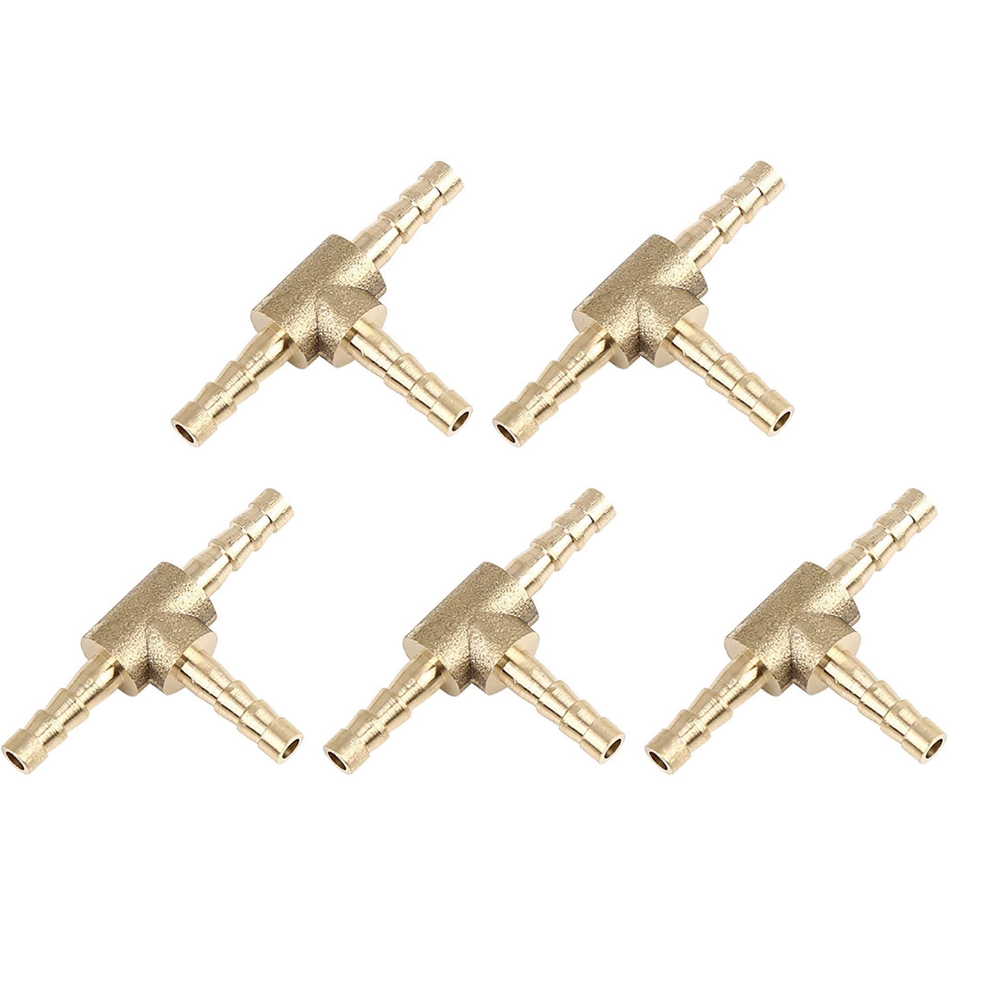 X AUTOHAUX 4mm Hose Barb Brass Joiner Tee 3 Way Adaptor for Air Water Oil 5pcs