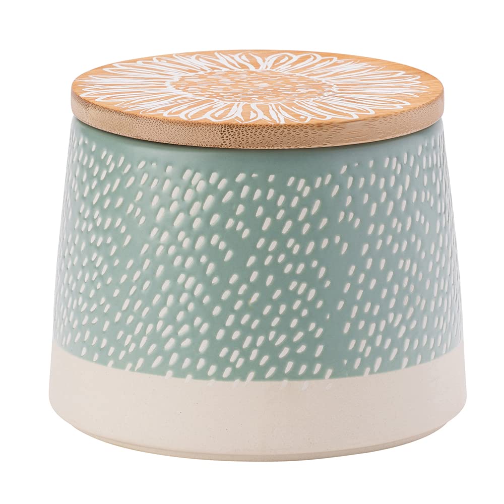 English Tableware Company Artisan Flower Blue Canister with Bamboo Lid