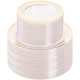 BESTVIP 200PCS Clear Gold Plastic Plate, Disposable Party Plates with 100 Dinner and 100 Dessert Plates, Plastic Plate for Party, Wedding and Birthday