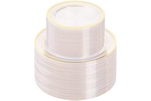 BESTVIP 200PCS Clear Gold Plastic Plate, Disposable Party Plates with 100 Dinner and 100 Dessert Plates, Plastic Plate for Party, Wedding and Birthday