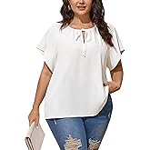 SHESTARR Plus Size Blouses for Women V Neck Short Sleeve Summer Tops Drawstring Blouse Loose Casual Flowy Shirts