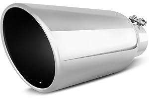 AUTOSAVER88 3 Inch Inlet Exhaust Tip Chrome, 3" Inlet 5" Outlet 12" Overall Length Stainless Steel Diesel Exhaust Tail Tip for 3-Inch Outside Diameter Tailpipe, Rolled Angle Cut, Polished, Bolt-On