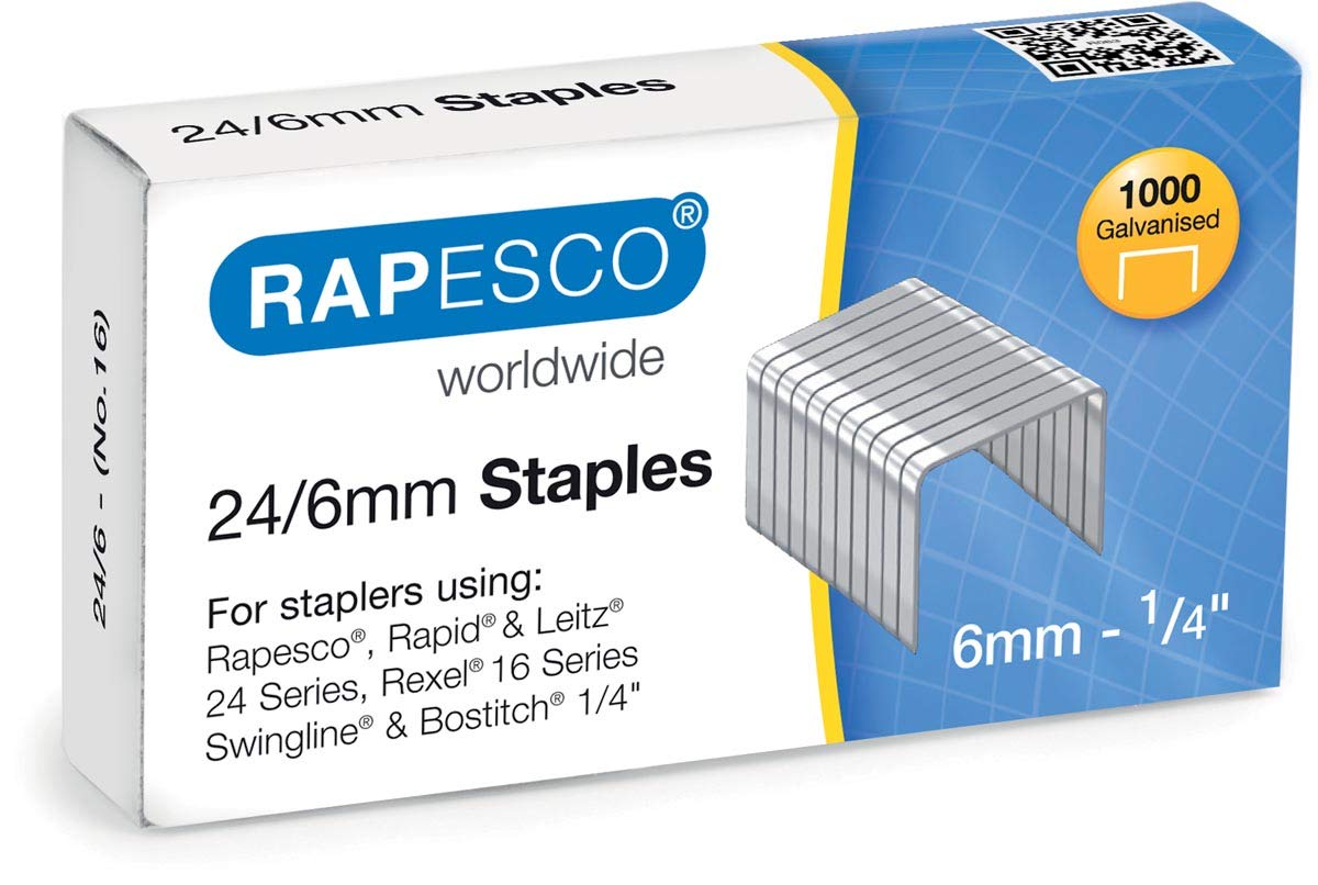 Rapesco S24607Z3 Type 24/6 mm (No.16) Galvanised Staples, Pack of 1000