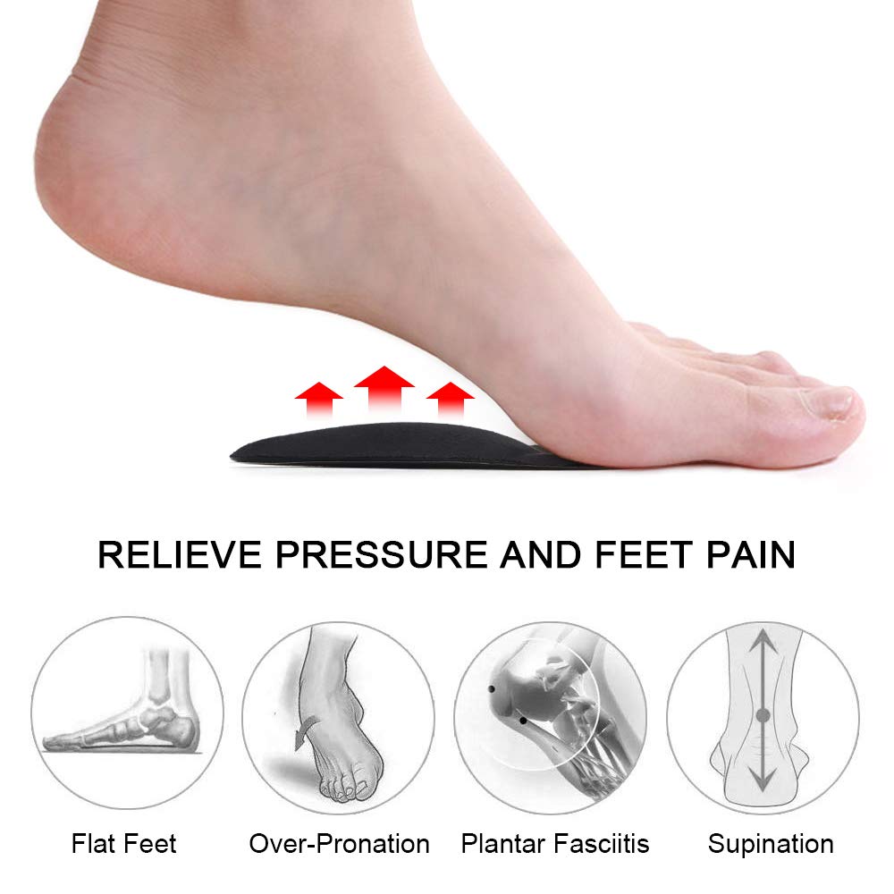 Skyfoot\'s Arch Support Shoe Inserts Plantar Fasciitis, Soft Gel Insoles for Flat Feet, Relieve Pressure from Pain for Men and Women 2 Pairs (Black)