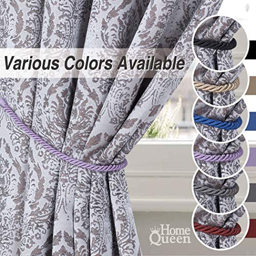 Home Queen Rope Tie Backs for Window Curtain with 2 Hooks, Hand Knitting Buckle Cord Drapery Holdbacks, Set of 2, Lilac
