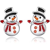 Snowman Stud Earrings for Women: 925 Sterling Silver Cute Christmas Snowman Earrings for Mom Daughter