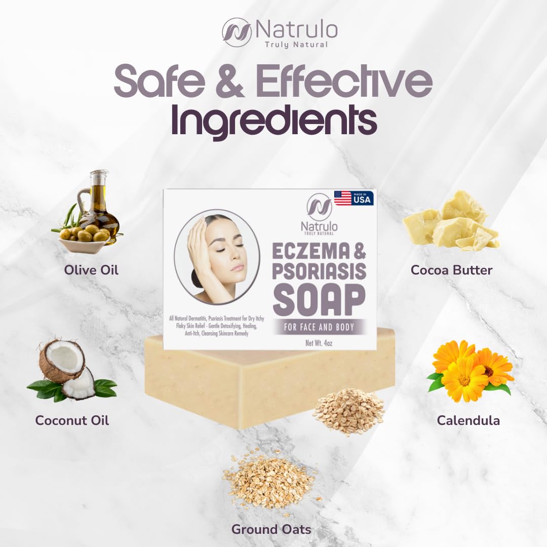 Eczema Soap Bar for Face and Body – All Natural Dermatitis, Psoriasis Treatment for Dry Itchy Flaky Skin Relief – Gentle Detoxifying, Healing, Anti-Itch, Cleansing Skincare Remedy – Eczema Soap Bar