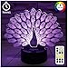 ZOKEA Night Light 3D lamp 7 Colors Changing Nightlight with Smart Touch & Remote Control 3D Night Light for Kids or as Gifts for Women Kids Girls Boys (Peacock)