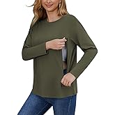 Women's Nursing Tops for Breastfeeding Long Sleeves Casual Nursing Shirts with Hidden Zip Pregnancy Mama Clothes
