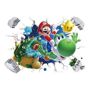 Super Mario Wall Decals for Boys Room 3D Mario Wall Stickers Removable PVC Cartoon Wall Sticker for Kids Bedroom Living Room Playroom Wall Mural Décor, 15.7 inches x 23.7 inches (Mario-1)