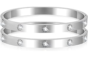 Women Tennis Bracelet Set - Stainless Steel Gold Plated Bangle, Dainty Cubic Zirconia Classic Tennis Cuff Bracelets, Jewelry 