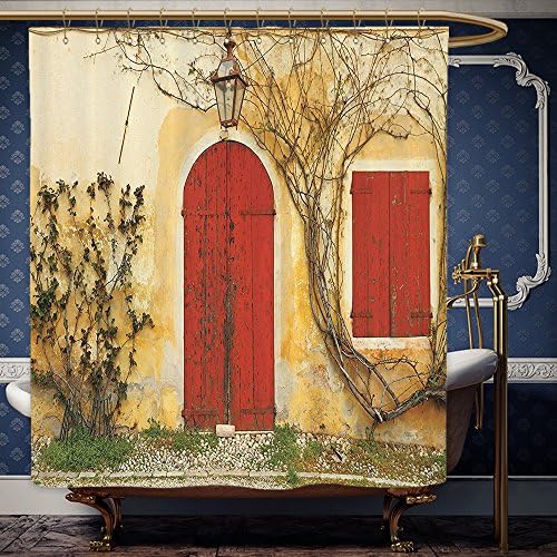 Wanranhome Custom-made shower curtain Shutters Decor Set Old Doorway with Blinded Door and Window to the Rural Tuscan House Italy Europe Beige Red Green For Bathroom Decoration 72 x 108 inches