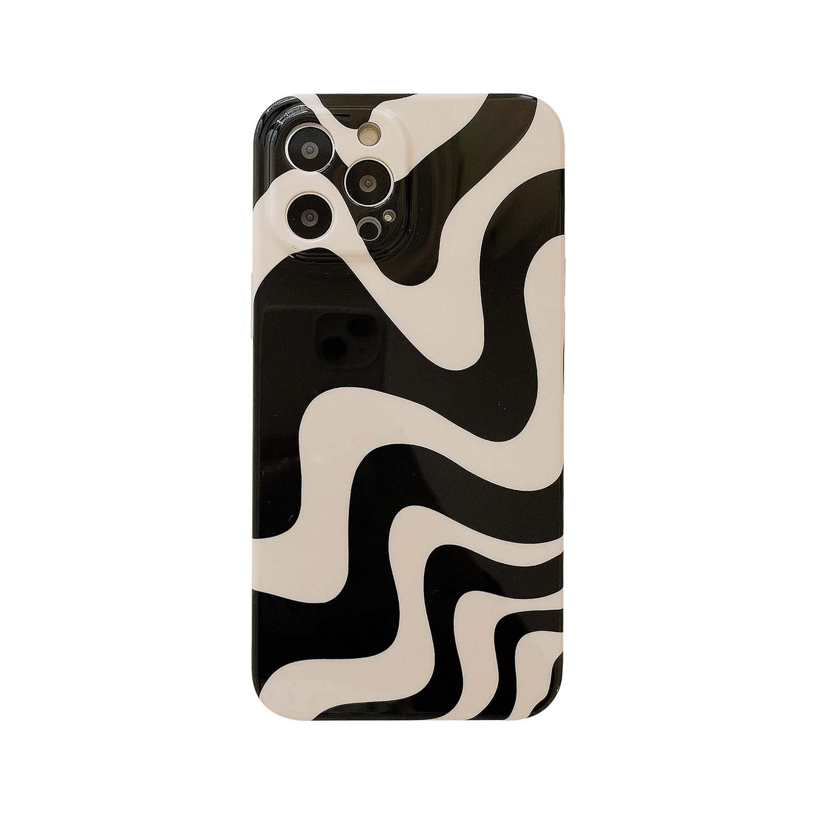 Photo 1 of Black White Striped Swirl Lines Phone Case Compatible with iPhone 14 Pro Retro Chic Wave Aesthetic Printing Soft Slim Full Camera Protective Glossy Never Faded Girls Women 14pro Case 6.1"