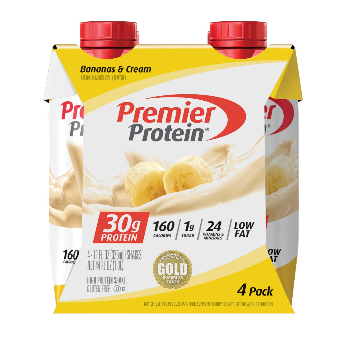 Premier Protein, 30g Shakes Bananas and Cream, 44 Fl Oz, Pack of 4- Buy
