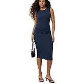 ODODOS Women's Side Shirred Midi Tank Dress Cloud Feeling Crewneck Sleeveless Bodycon Dress