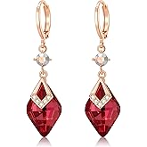 Trendy Austrian Crystal Rhombus Drop Huggie Dangle Earrings for Women 14k Rose Gold Plated Hypoallergenic Jewelry Gifts