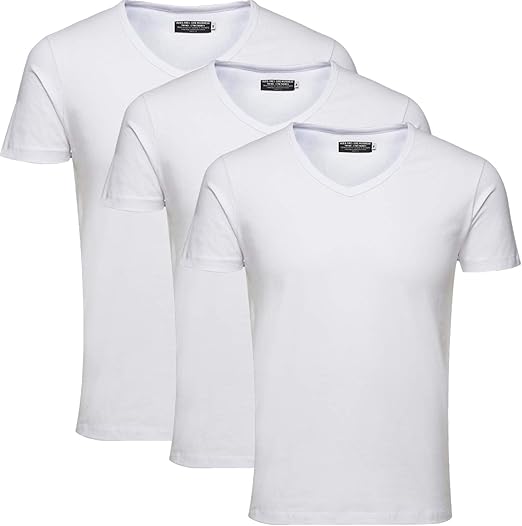 JACK & JONES Herren 3er Pack Basic TShirt VAusschnitt (L, Weiss 3er Pack VNeck ohne
