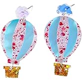 Cute Acrylic Colorful Hot Air Balloon Dangle Earrings Jewelry for Women