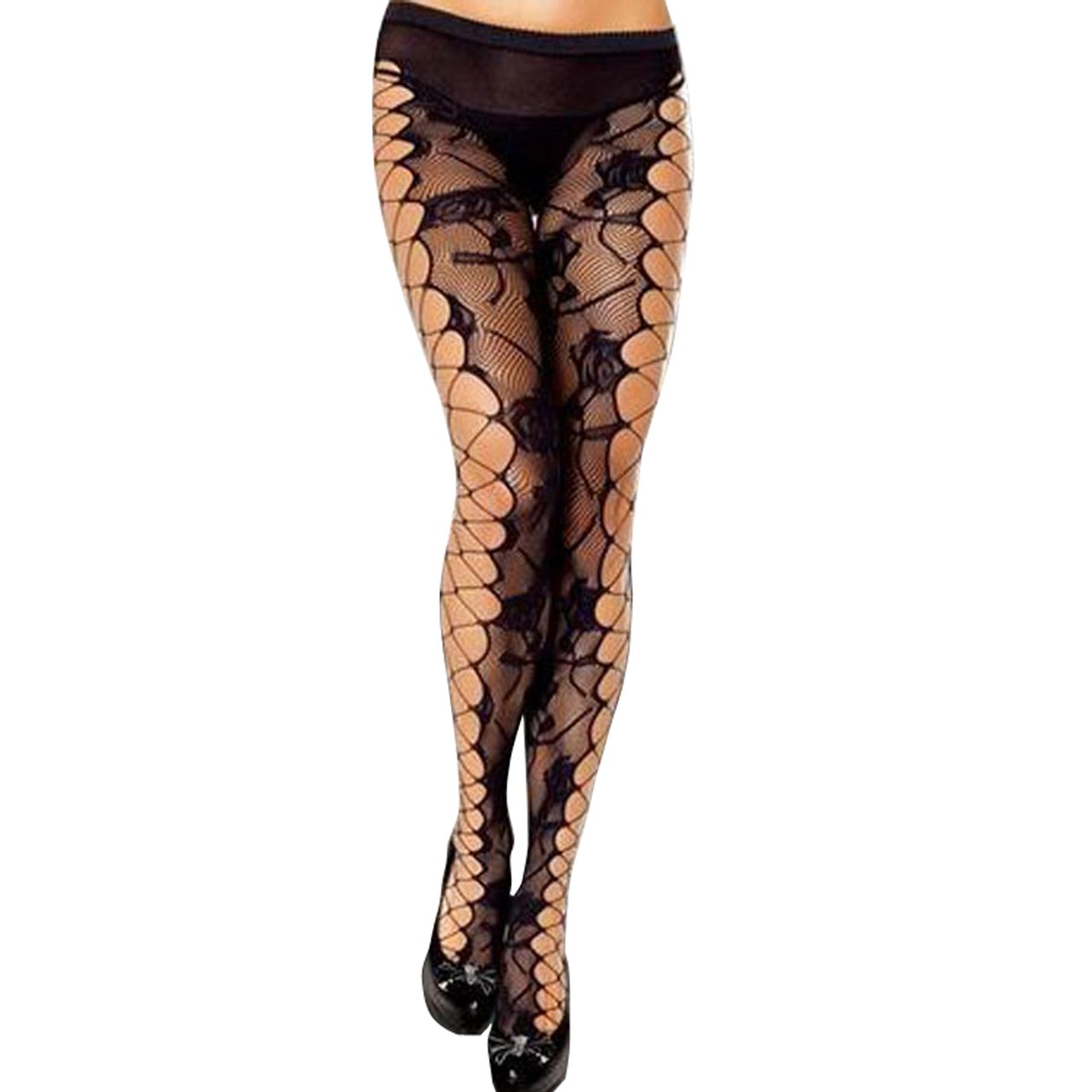 CHIC DIARY Women Sexy Charming Floral Pattern Stretchy Fishnet Pantyhose Halloween Party (Total length:85CM(33.5\'\'), 01-Rose)