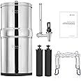FACHIOO Gravity-fed Water Filter System, Reduces Lead and up to 99% of Chlorine, NSF/ANSI 42&372 Standard, with 2 Black Carbon Filters and Metal Water Level Spigot and Stand, 2.25G Countertop System