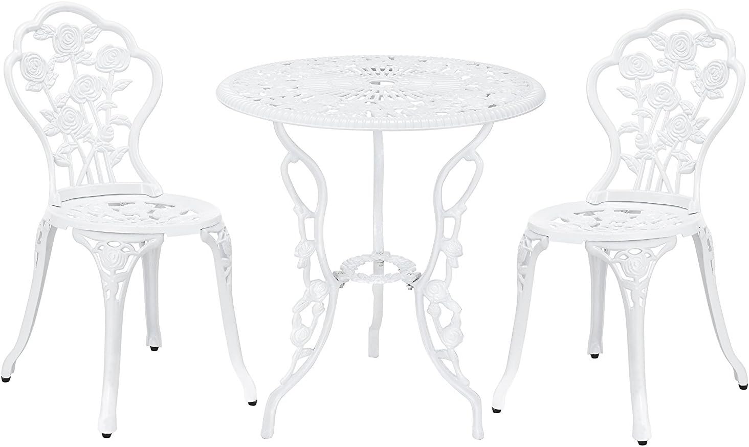 EdenBranch Garden Bistro Set, Iron and Aluminum Construction Patio Set, White Rose