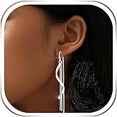 Campsis Silver Threader Earrings, Curve Dangle Earrings, Long Chain Tassel Earring for Women