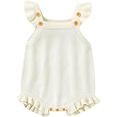 Wugugu Baby Girls Kint Rompers Sleeveless Newborn Strap Sweater Bodysuit Jumpsuit Ruffle Sleeve Infant Clothes One Piece