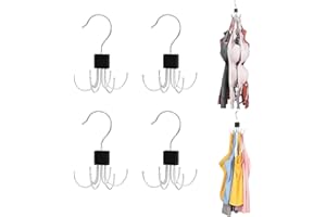 4‑Pack 360° Rotating Belt Hangers – Stainless Steel Belt Organizer with 6 Hooks per Hanger, Space‑Saving Closet Storage Solut