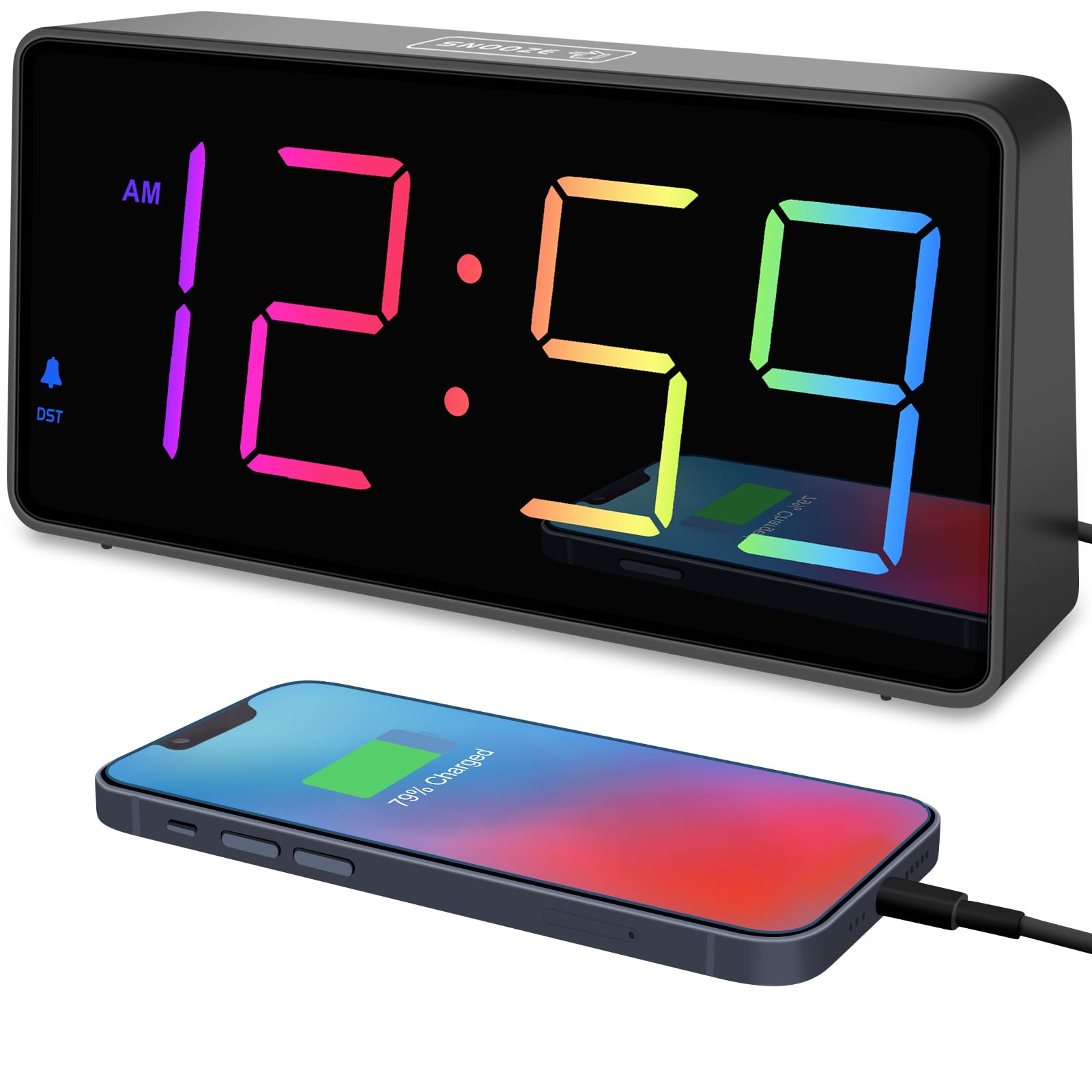 Photo 1 of Peakeep Digital Alarm Clock for Bedroom Bedside, Extra Loud for Heavy Sleepers Adults, Large RGB Color Changing Colorful LED Big Numbers, Battery Backup Plug in Electric Clock with USB Charger